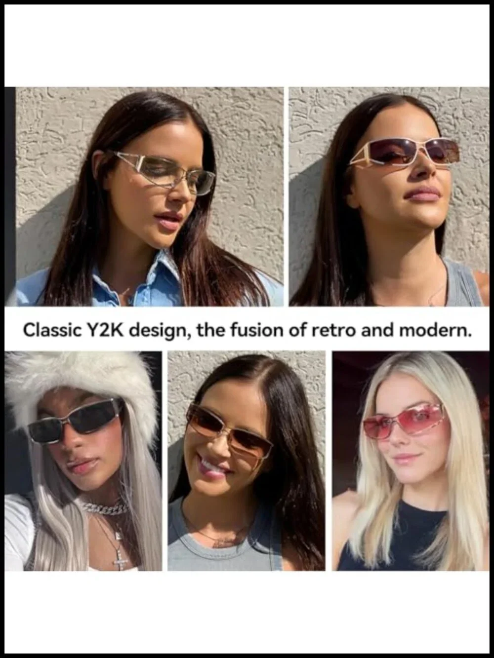 Y2K Rimless Sunglasses Women Retro 2000s Wrap Around UV400 Metal